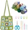 DIY Crochet Tote Bag Kit for Adults, Green Granny Square Shoulder Bag Set for Starter, Complete Accessories Tools to Make a Bag with Instruction and Video